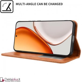 Dirbtinės odos atverčiamas dėklas su skyreliais - rudas (Huawei Honor Magic 8 Lite) Dirbtinės odos atverčiamas dėklas su skyreliais - rudas (Huawei Honor Magic 8 Lite)